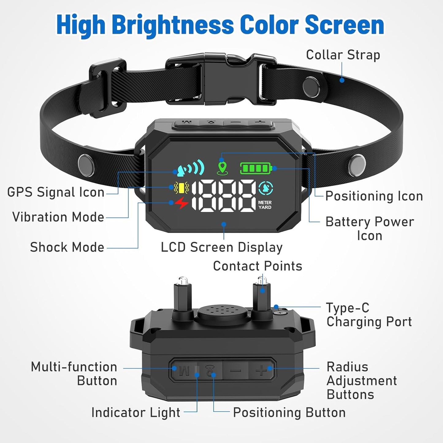 GPS Wireless Dog Fence, Electric Fence for Dogs, Perimeter Collar Fence System, Radius 33-1999 Yards, IPX7 Waterproof, Beep Vibration Shock Correction, for Pets Over 18 Lbs