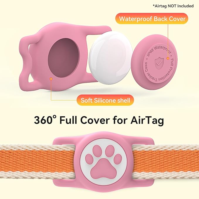 Dog Airtag Holder,[2-Pack] IP68 Waterproof AirTag Holder for Dog & Cat Collars,Silicone Air Tags Case for Pet Collars (Pink+Bule)