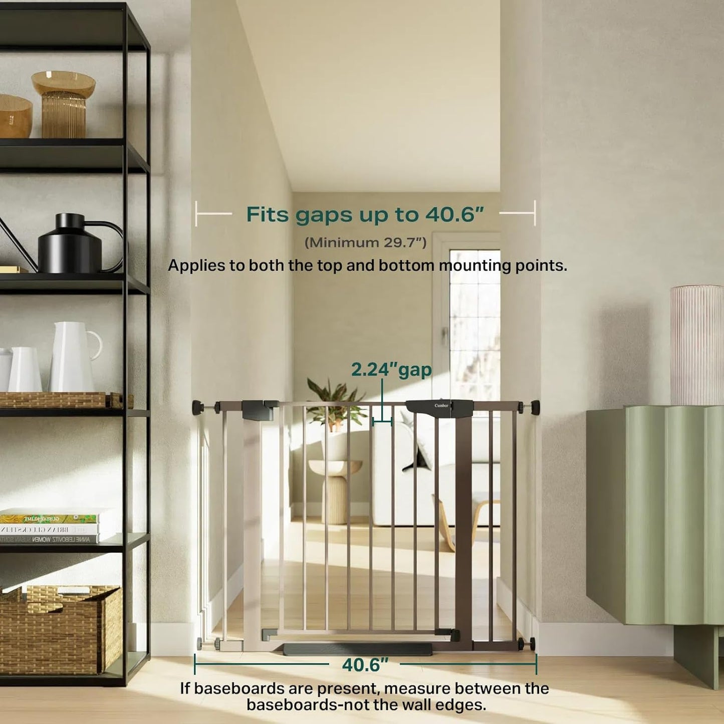 Cumbor 29.7-40.6" Baby Gate for Stairs, Mom's Choice Awards Winner-Dog Gate for Doorways, Pressure Mounted Auto-Close Pet Gates for Dogs Indoor, Safety Child Gate with Easy Walk Thru Door, Brown