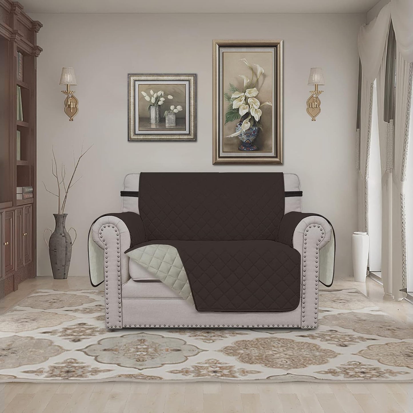 Easy-Going Oversized Chair Sofa Slipcover Reversible Sofa Cover Water Resistant Couch Cover Furniture Protector Cover with Elastic Straps for Pets Dog (Oversized Chair, Chocolate/Beige)