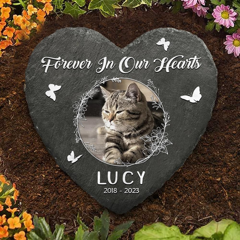 Personalized Heart Shaped Pet Memorial Stone for Cats and Dogs - Perfect Bereavement Gifts for Pet Lovers, Dog & Cat Lover - Unique Slate Stone Marker Gift for Comfort and Healing
