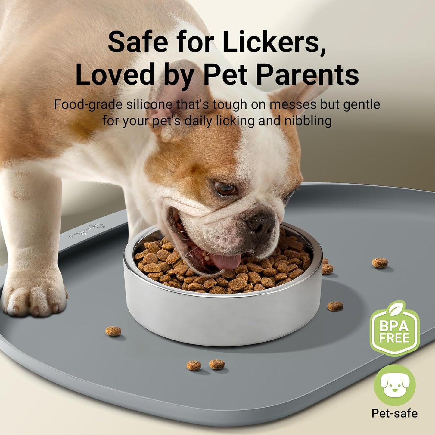 DownyPaws Dog Food Mats for Floors Waterproof, BPA Free Silicone Dog Bowl Mat, Non-Slip Pet Feeding Mat with High Raised Edge, Cat Placemat for Messy Drinkers, 24"×17", Gray