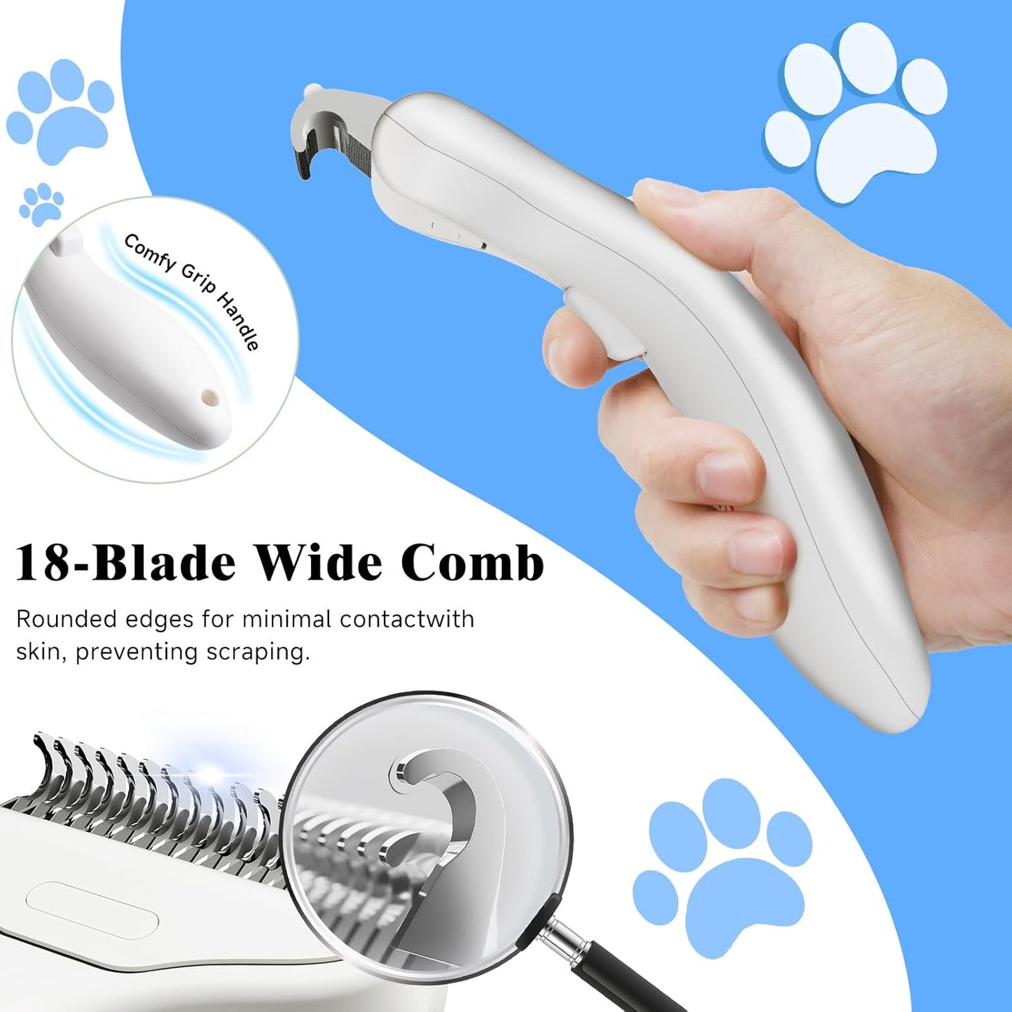 Pet Steam Brush for Dog & Cat - 3-in-1 Steam Grooming Brush for Shedding - Self Cleaning Spray Comb with Mist for Long Haired Pets - Includes Waterless Shampoo & undercoat rake, Blue