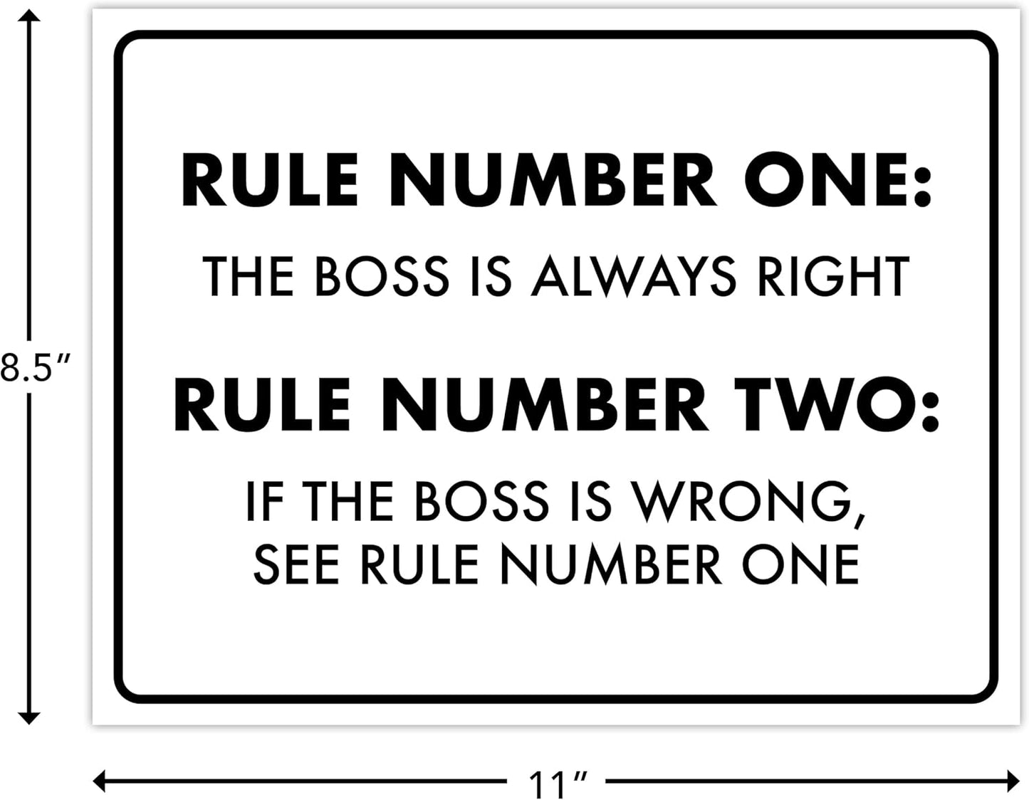 ENVISIONED Decorative Signage - Boss Rules 8.5 x 11 inches Metal Sign, Funny Office Decor, Laminated, Mounting Putty & Adhesive Hook Included