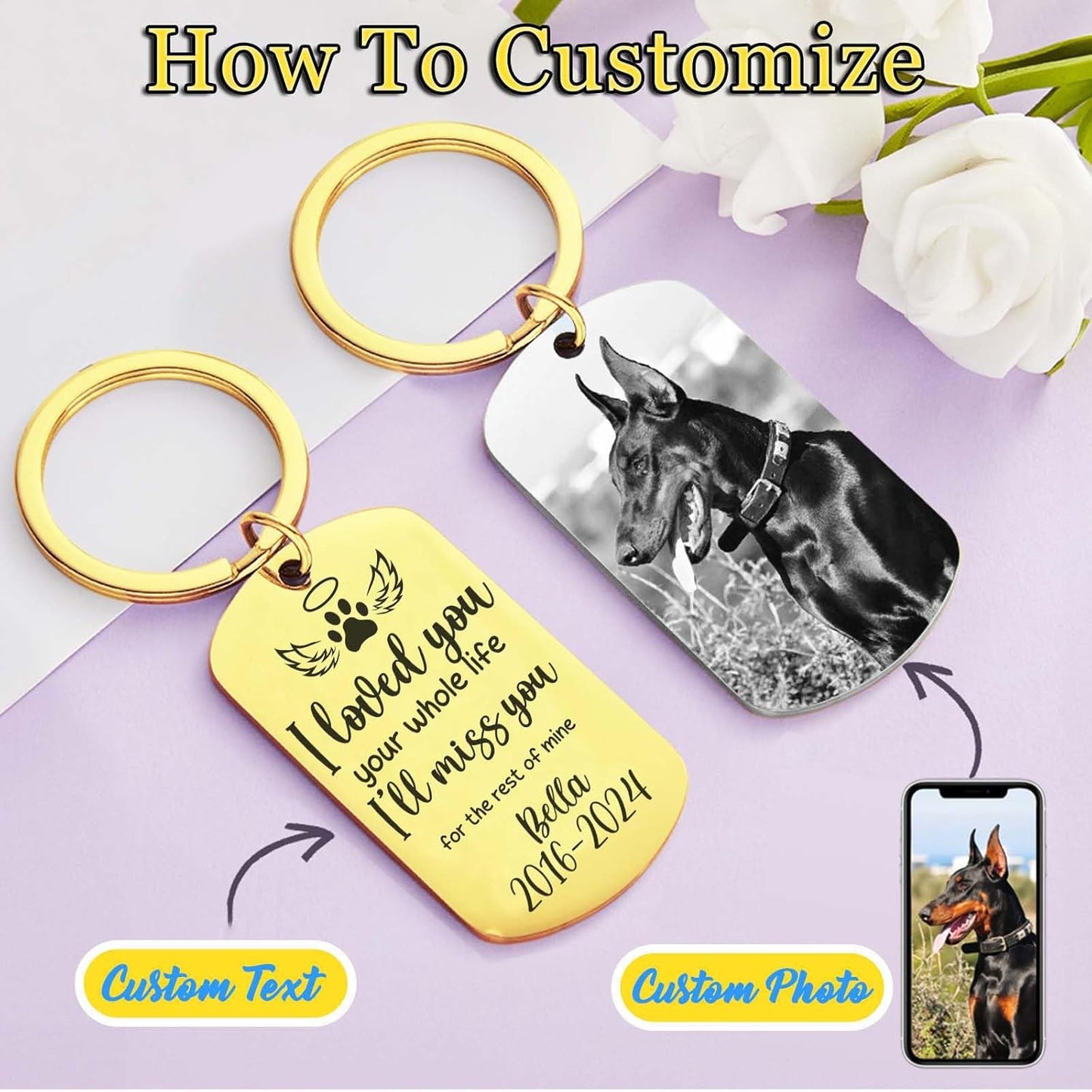 Personalized Pet Memorial Keychain for Loss of Dog Custom Keychain with Dog Picture Customized Sympathy Keyring