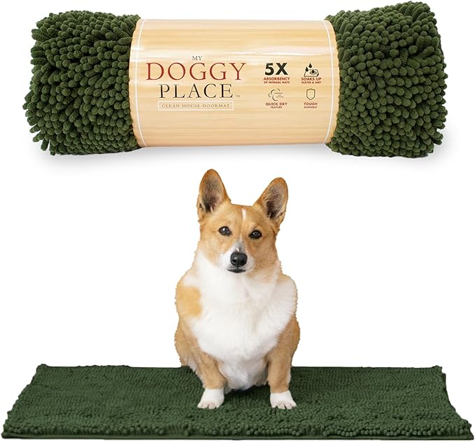 My Doggy Place Medium Chive Microfiber Dog Mat, 31" x 20", Rubber Backed, Absorbent, Quick Drying, Machine Washable