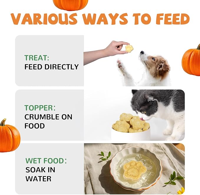 Freeze Dried Cat & Dog Treats, Natural Quail Egg Yolk, High Fiber Pumpkin Added, High-Protein Pet Snacks for Coat & Gut Health, 3.5 oz