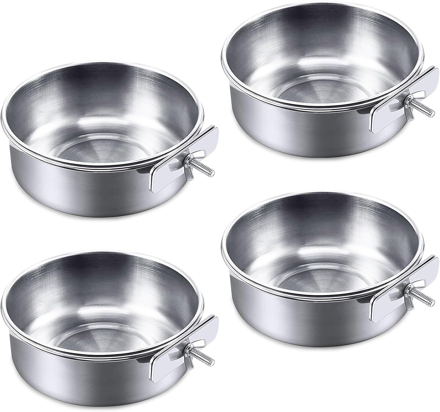 kathson 4 Pack Bird Feeding Dish Cups, Stainless Steel Parrot Feeders Water Cage Bowls with Clamp Holder Bird Feeders for Parakeet Cockatiels Conure Budgies Lovebird Finch and Small Animals