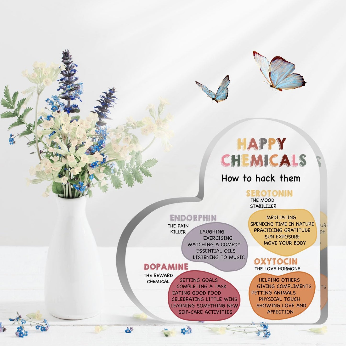 Mental Health Gifts, Therapist Office Desk Plaque, Book Center Classroom Playroom Calming Corner Decorations, Psychology Gifts for Counselor, Happy Chemicals Sign Plaque