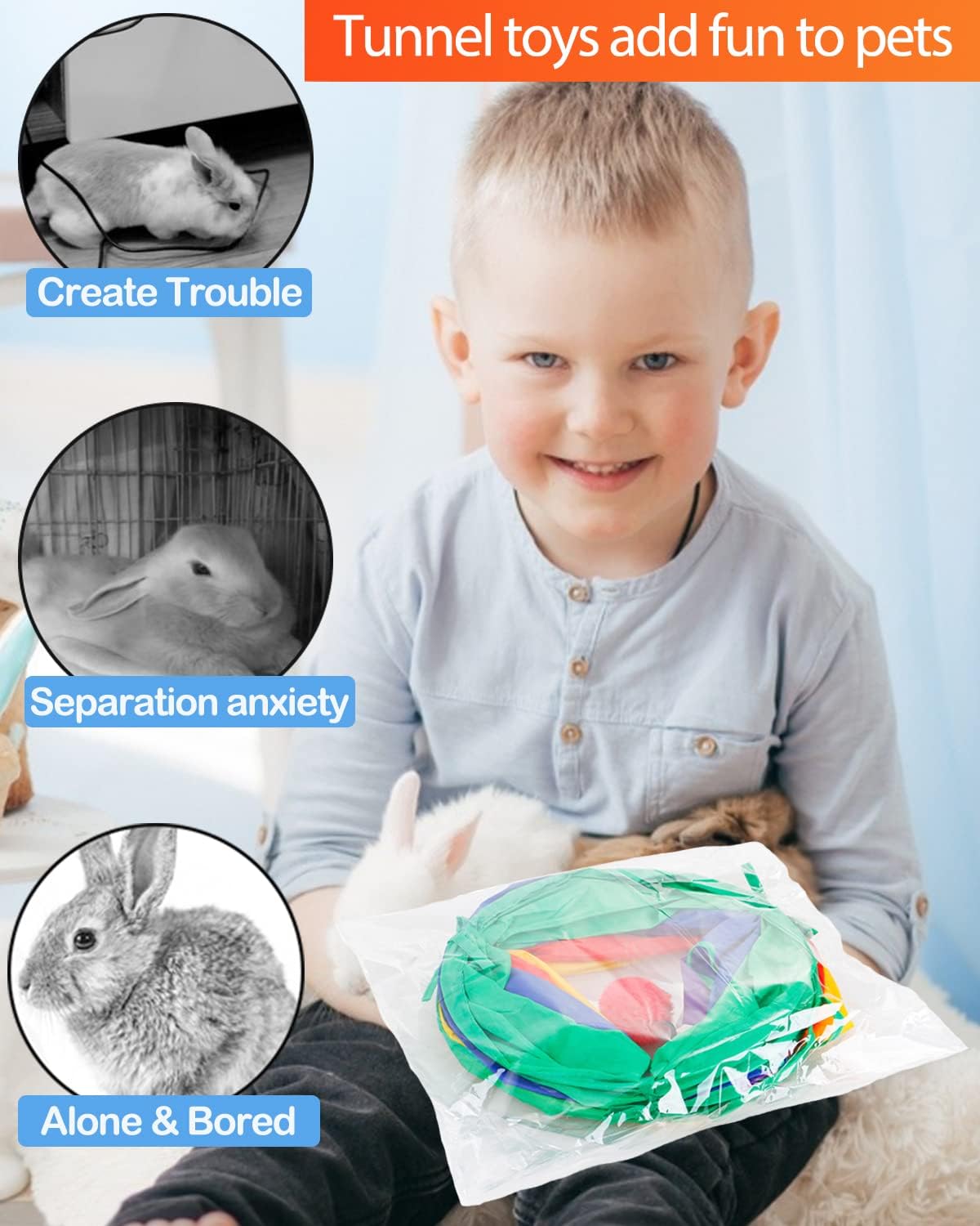 HERCOCCI Bunny Tunnels and Tubes, Collapsible Rabbit Hideout Tunnel Small Animal Activity Toy for Rabbits Bunnies Guinea Pigs Ferrets Kitty Puppy