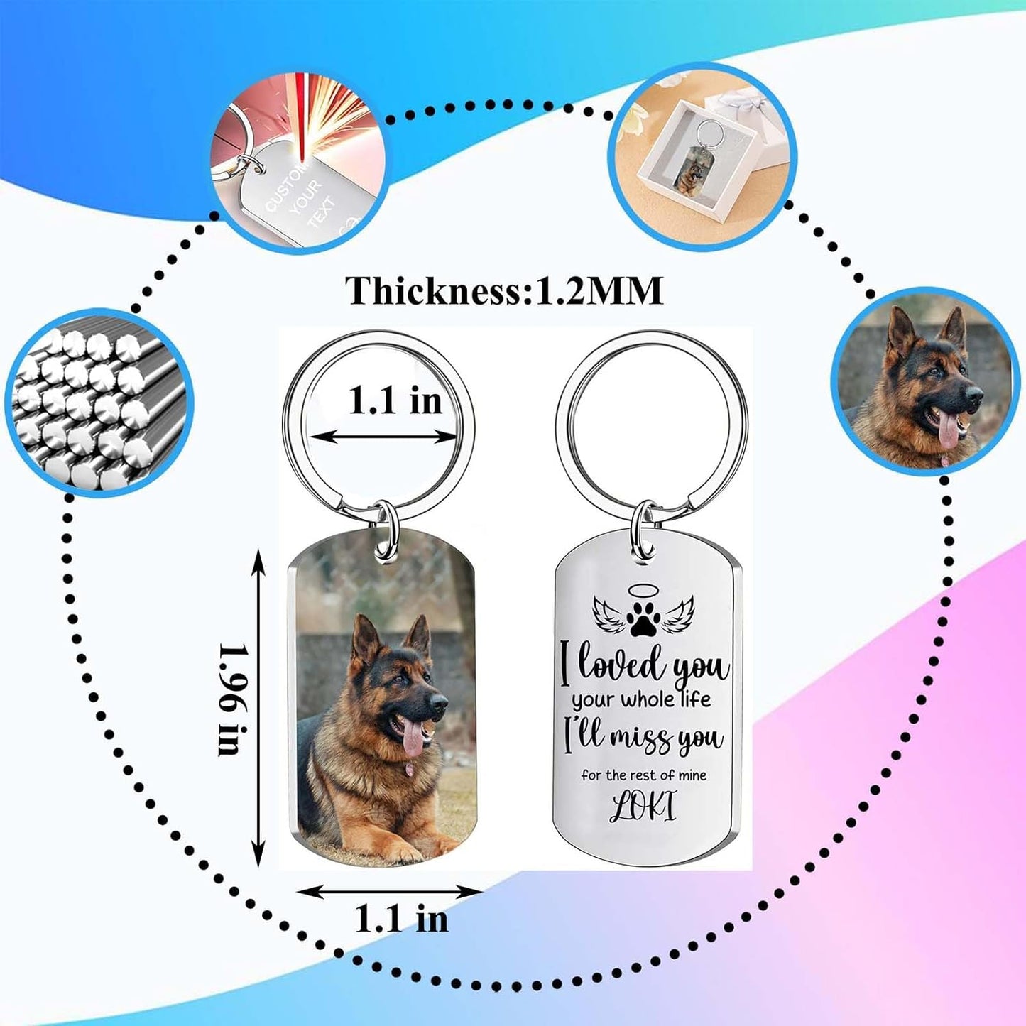Personalized Pet Memorial Keychain for Loss of Dog Custom Keychain with Dog Picture Customized Sympathy Keyring