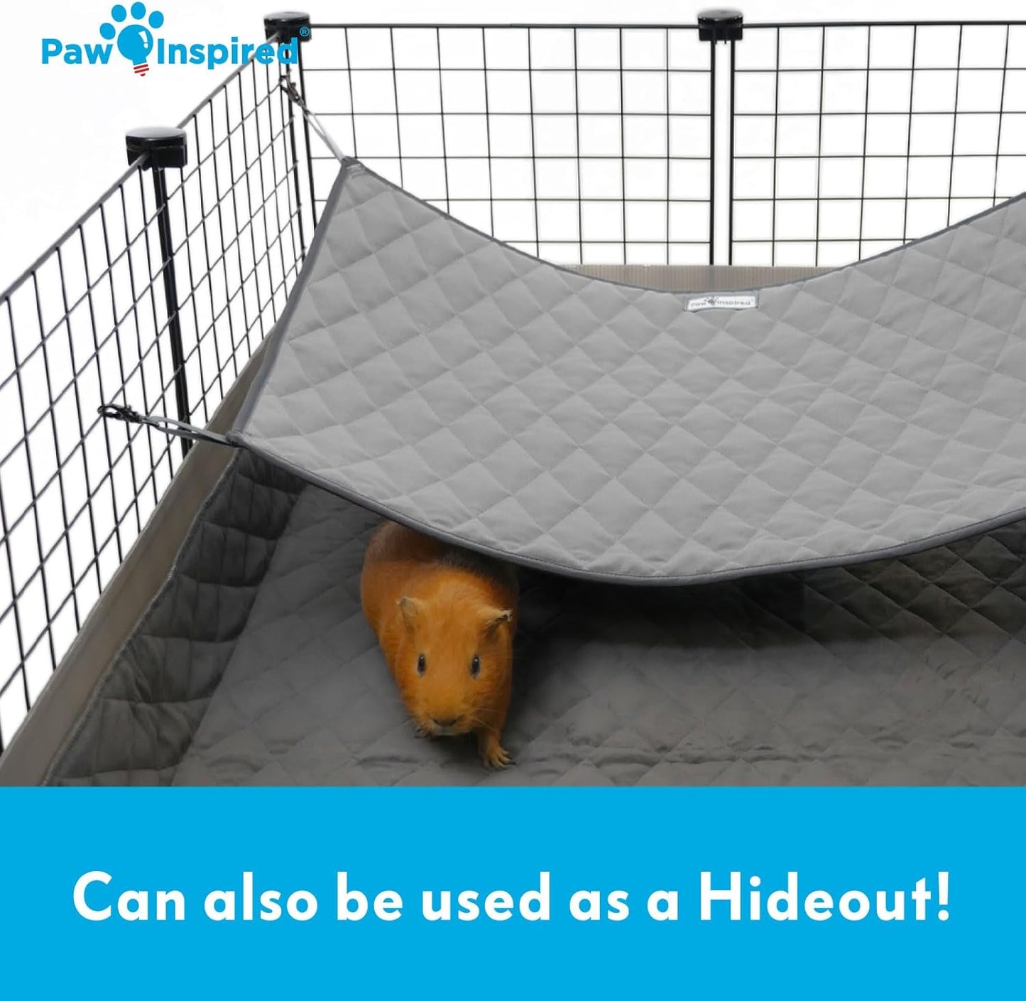 Paw Inspired Hanging Fleece Hammock for Ferrets, Rats, Chinchillas, Sugar Gliders, Small Pets | Hideout Toy for Guinea Pigs, Hamsters | Swivel Clips for Small Animal Cages (Gray/Light Gray)