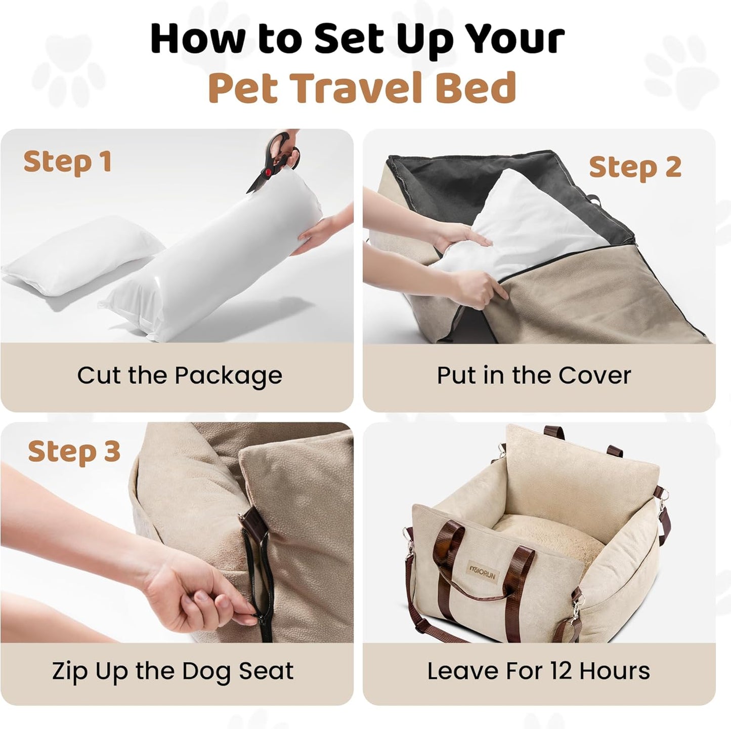 Cozy Dog Car Seat for Medium Dogs, Soft Dog Bed for Car, Safety Travel Bed & Portable Pet Carrier, Removable & Washable with Storage Pockets, Clip-On Safety Belt