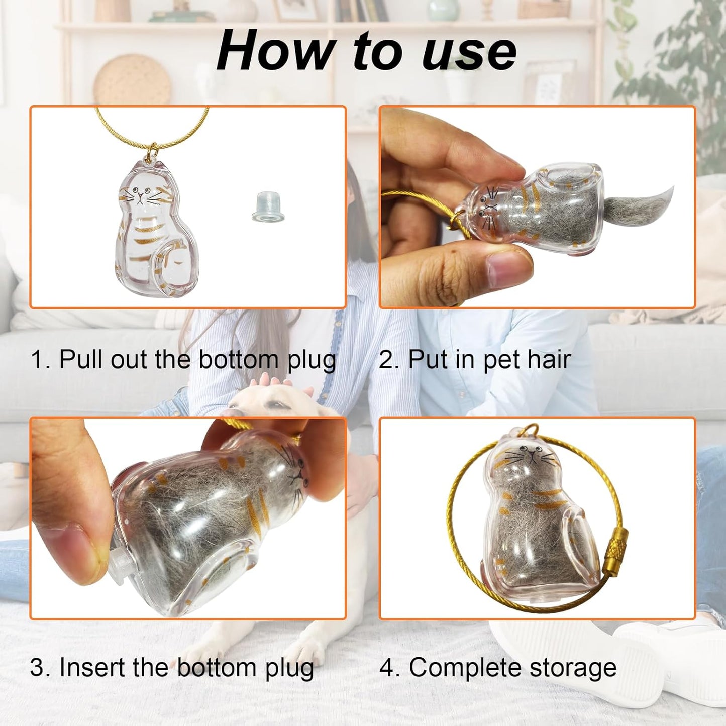 Cat Hair Storage Bottle Keychain, Pet Fur Keepsake Box, Pet Hair Storage Keychain, Transparent Cat and Dog Hairs Memorial Holder Gifts