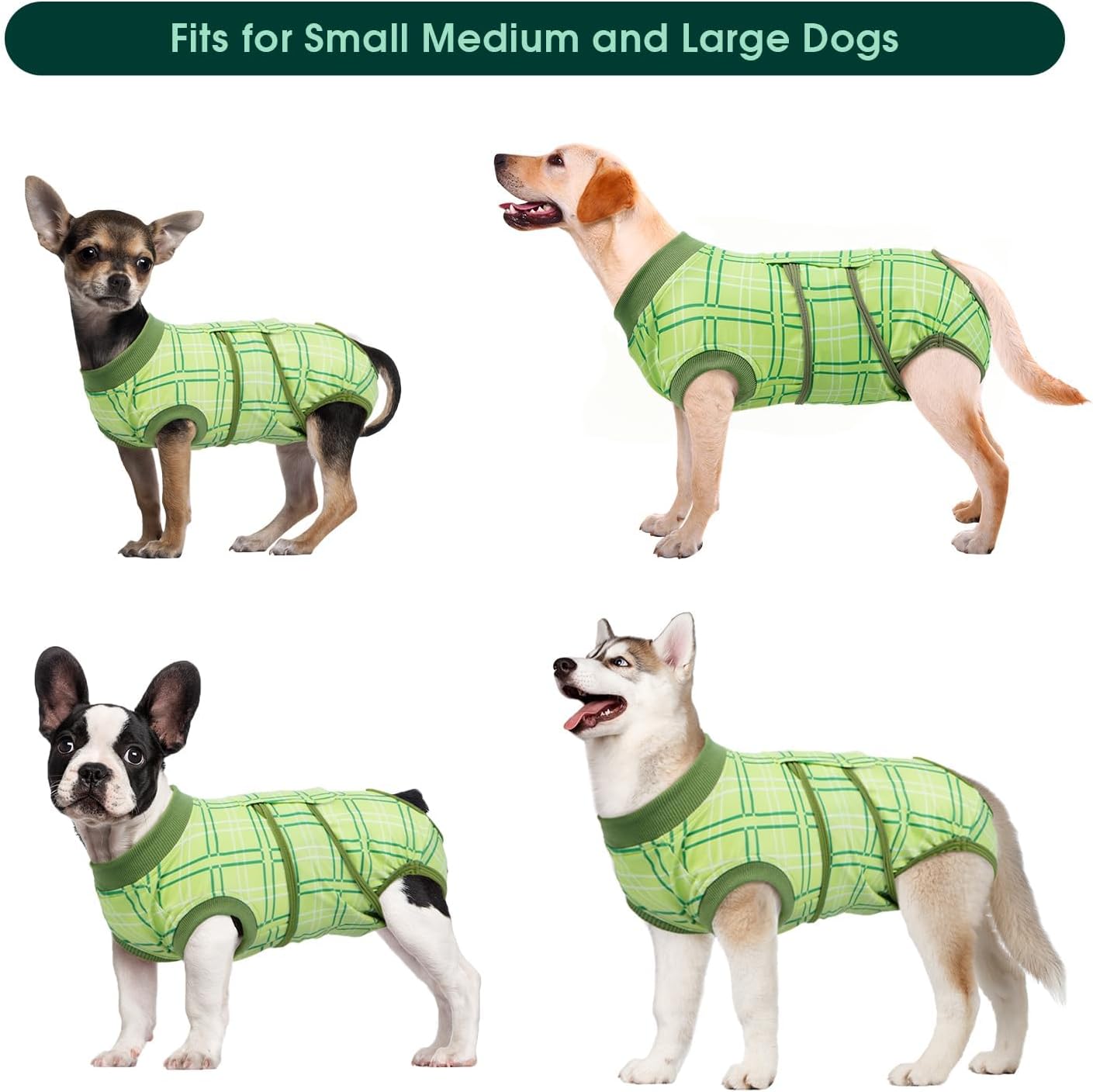 Kuoser Dog Recovery Suit for Female Male Dogs, Post-Surgery Bodysuit for Spay Neuter, Dog Onesie After Surgery, Anti-Licking Pet Surgical Recovery Suit, Green S