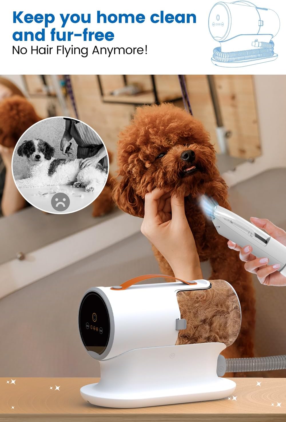 AIRROBO Dog Grooming Vacuum Kit with Pet Clippers, 12000Pa Dogs Vacuum for Shedding Grooming, 5 Grooming Tools Home Cleaning in 1, 2L Dust Cup Low Noise Pet Grooming Vacuum for Dogs, PG100