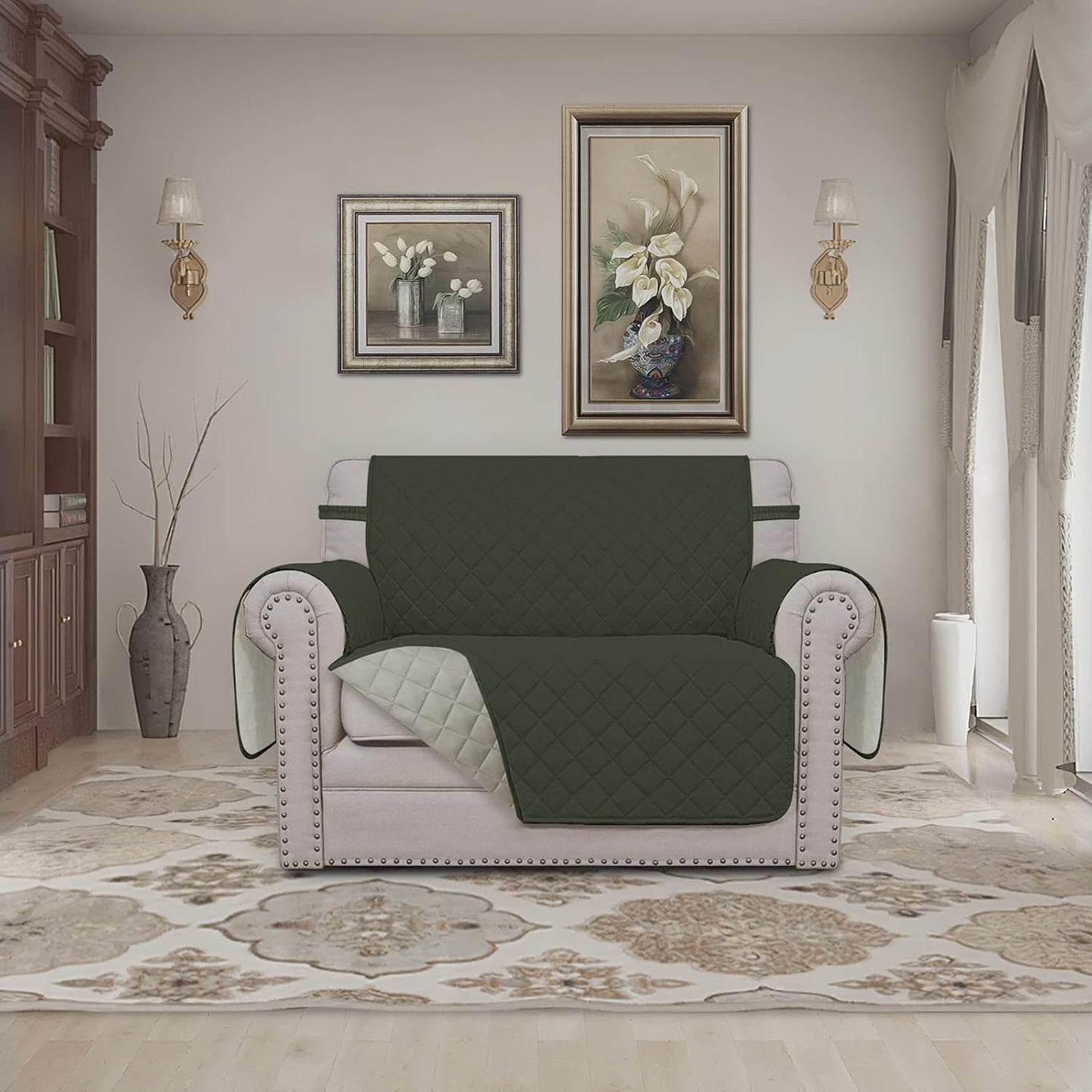 Easy-Going Oversized Chair Sofa Slipcover Reversible Sofa Cover Water Resistant Couch Cover Furniture Protector Cover with Elastic Straps for Pets Dog (Oversized Chair, Army Green/Beige)