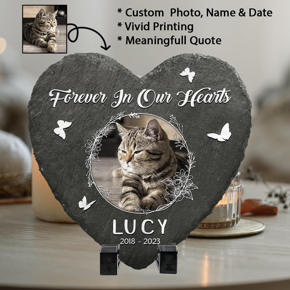 Personalized Heart Shaped Pet Memorial Stone for Cats and Dogs - Perfect Bereavement Gifts for Pet Lovers, Dog & Cat Lover - Unique Slate Stone Marker Gift for Comfort and Healing