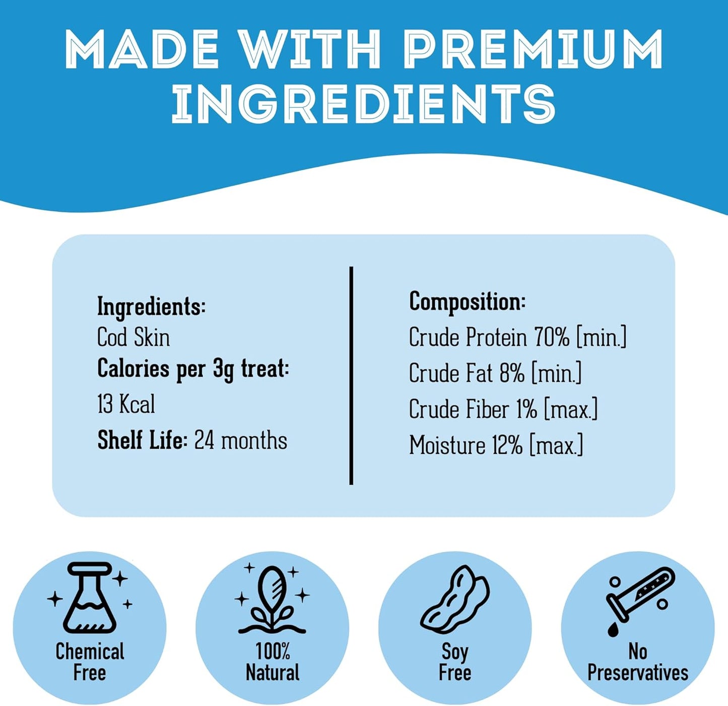 Dehydrated Cod Skin for Dogs & Cats (2.5 oz, Pack of 1) - Dehydrated Single Ingredient Dog Treats - Natural Dog Treats, Grain Free