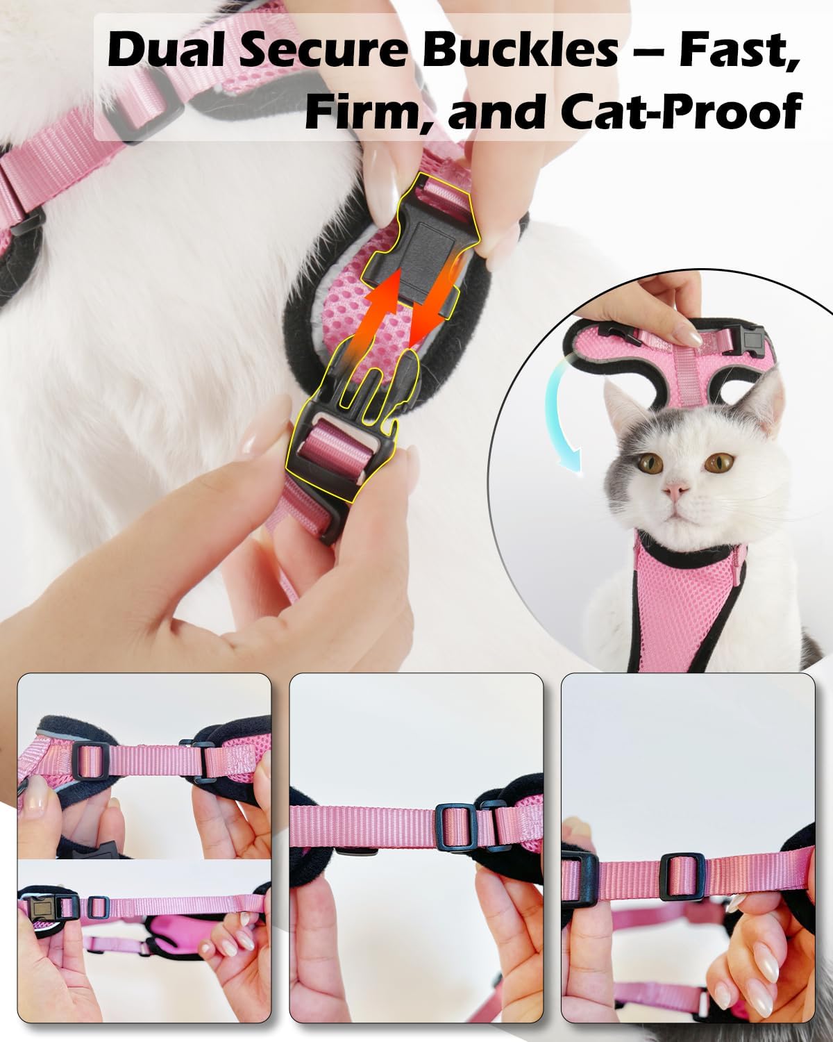 Luxelle 2 Pack Escape-Proof Cat Harness and Leash Set for Walking – Adjustable No Pull Soft Vest with Easy-Wear Buckle, Reflective Straps, Breathable Mesh – Outdoor Travel Harness for Cats & Kittens