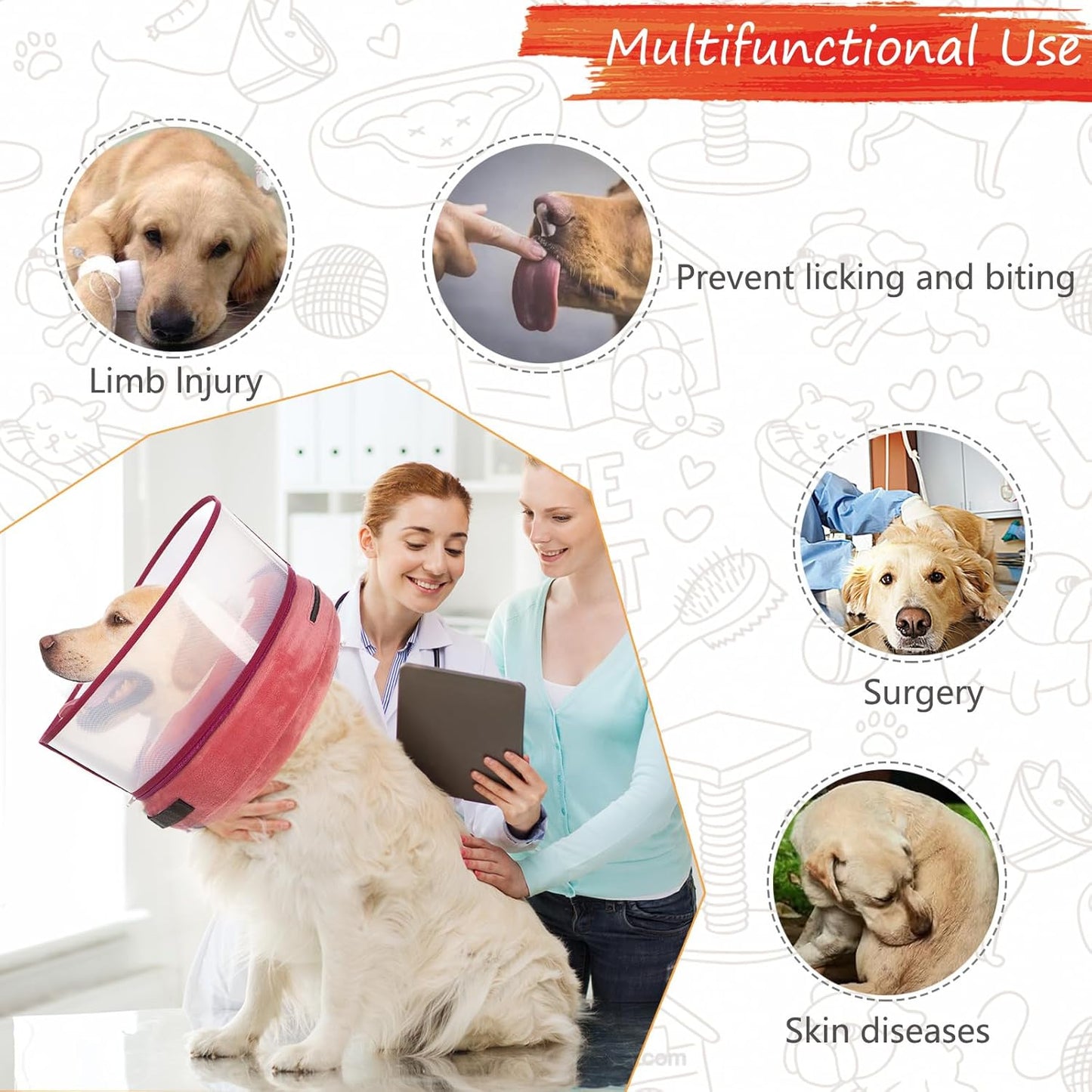 Inflatable Dog Cone Collar for Large Medium Small Dogs, Soft Dog Donut Collar Adjustable Recovery Cone for Pets After Surgery, Extra Enhanced Anti-Licking Guard Shield (Mangosteen, Medium Plus)