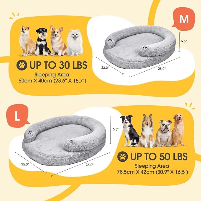 BurgeonNest Orthopedic Dog Bed for Large Dogs, Waterproof Soft Medium Pet Couch Bolster Bed with Pillow, Removable Washable Cover, Non-Slip Bottom, Egg-Crate Foam, Grey