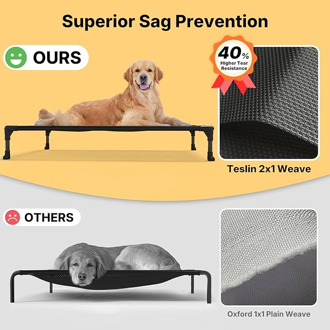 Veehoo Outdoor Elevated Dog Cot Bed, Cooling Raised Pet Bed for Medium Dogs, Washable Breathable Mesh Hammock Bed with No-Slip Feet, Indestructible Ground Off Training Platform Cot-32"x25" Black