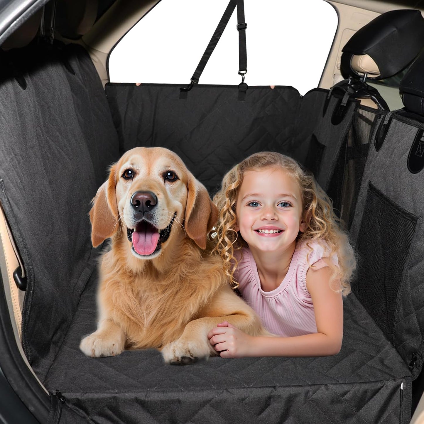 MIROZO Dog Seat Cover,Back Seat Extender for Dogs,600D Heavy Durable Dog Seat Cover,Waterproof Car Pet Backseat Protector,Large Space Travel Bed with 3-Fold Bottom for Car Mid-Size SUV/Small Truck