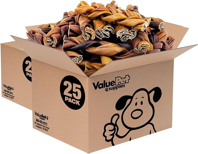 ValueBull Collagen Braided Sticks for Dogs, 6 Inch Thick Chews, Natural Long-Lasting Dog Treats, 50 Count Bulk Pack - Supports Joints, Skin & Coat with Chondroitin & Glucosamine