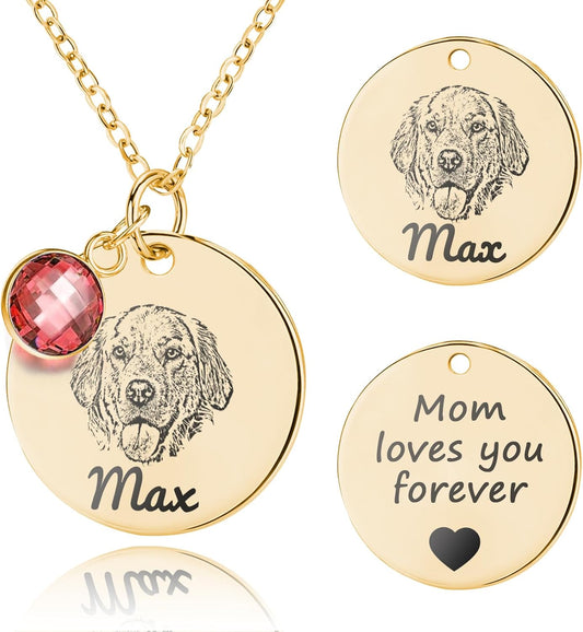 Personalized Pet Portrait Necklace Customized Pet Memorial Necklaces Dog Necklace for Women Custom Pets Necklaces Dog Memorial Jewelry for Cat Mom Dogs Dad (Gold 1 Portrait)