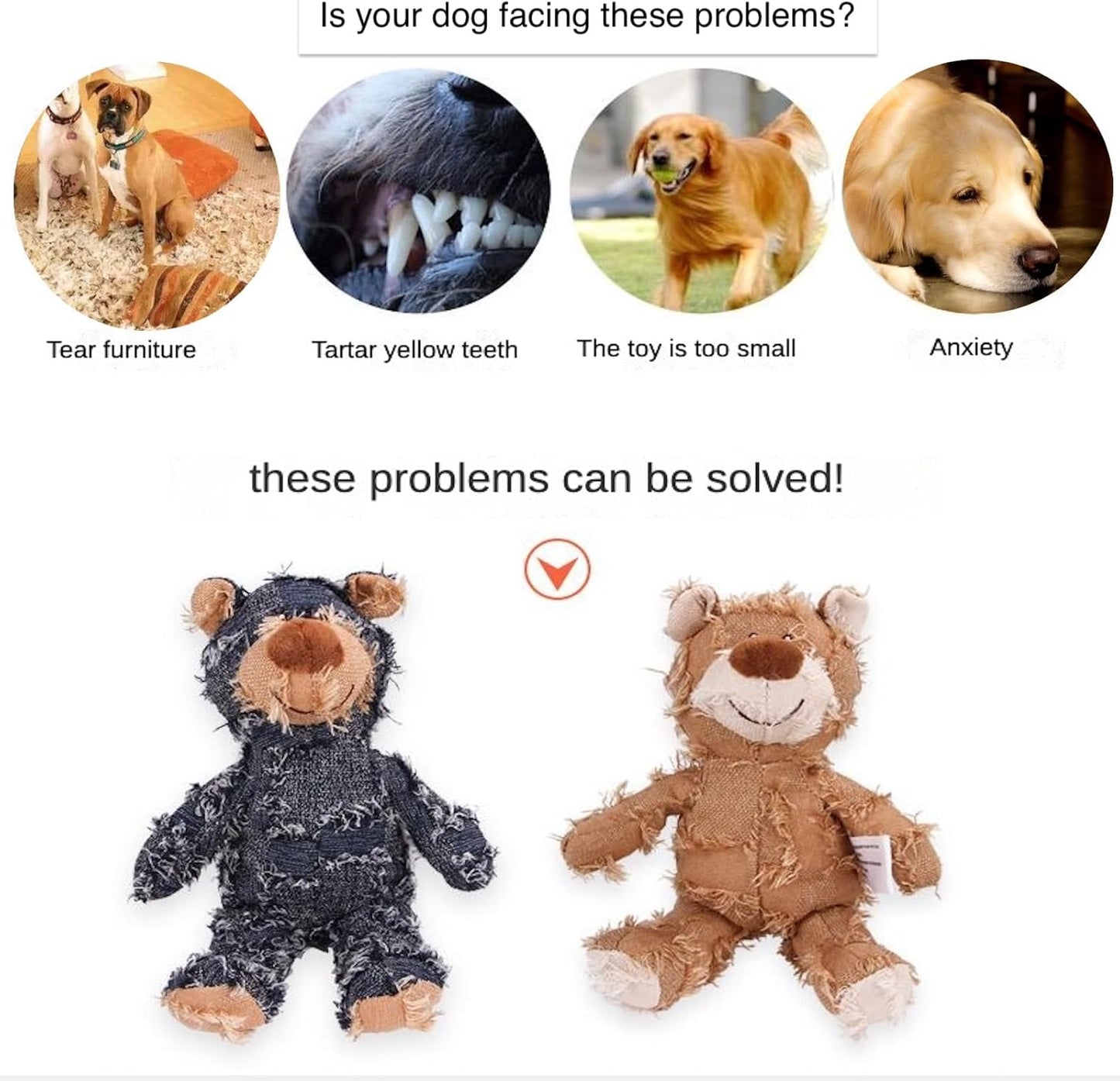 MAXBECK Dog Companion for Heavy Chewers- Indestructible Robust Bear Dog Toy, Resistant Squeaky Dog Toys for Heavy Chewers, Unbreakable Stuffed Plush Dog Toys for Aggressive Chewers (B-Oak)