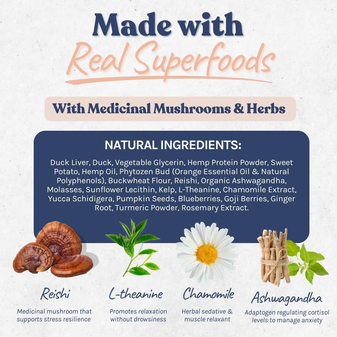 healthybud Calming Aid, Natural Duck Dog Treats & Toppers for Stress Relief - Dog Separation Anxiety, Stress Reduction, Aggression Relief - Support Calm, Immunity Health (4.6 Ounces)