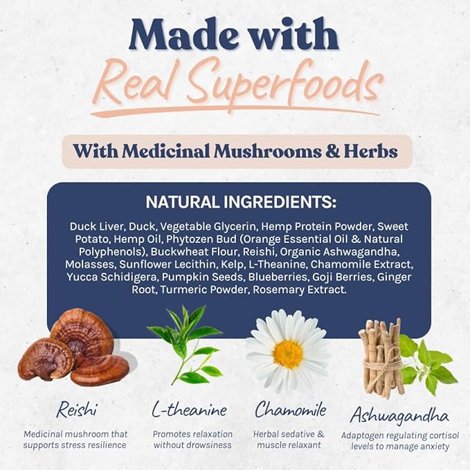 healthybud Calming Aid, Natural Duck Dog Treats & Toppers for Stress Relief - Dog Separation Anxiety, Stress Reduction - Support Calm, Immunity Health (4.6oz per Pack 2-Pack)