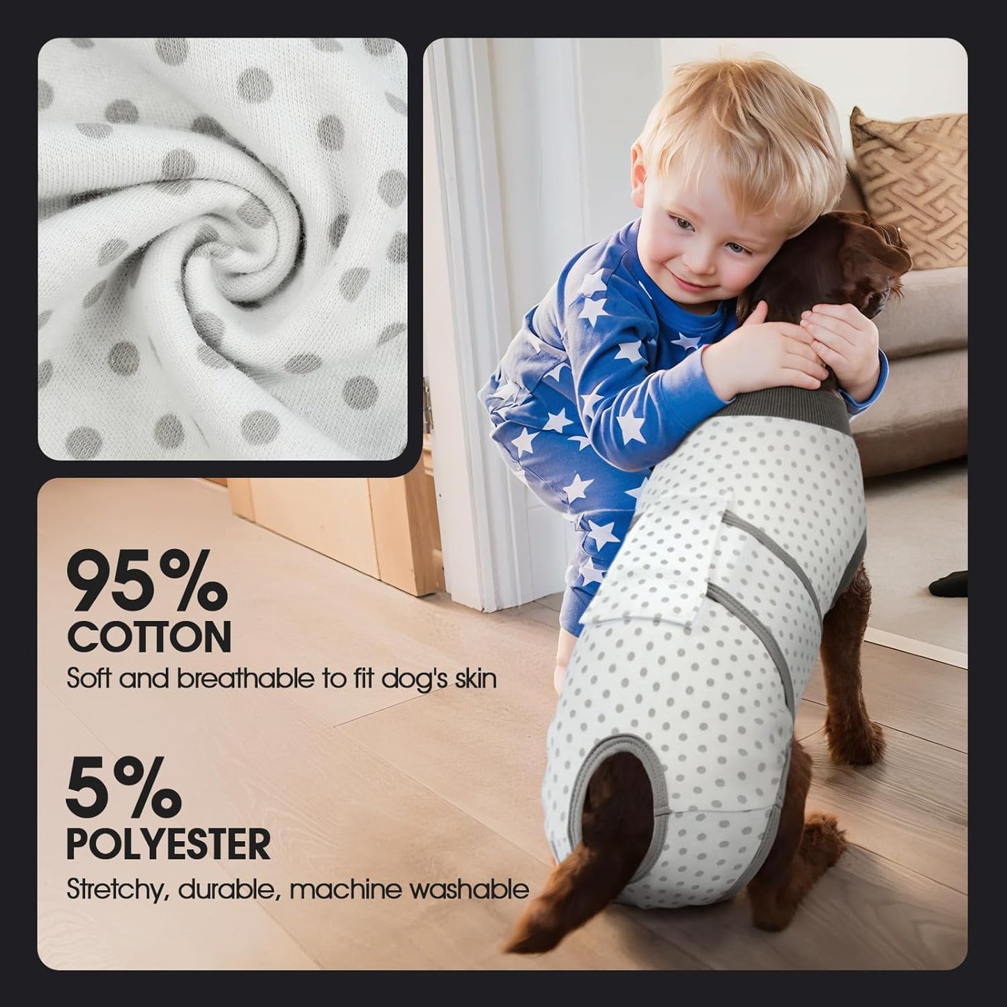 FUAMEY Dog Recovery Suit Male,Dogs Surgery Neuter Suits Puppy Spay Shirts for Female Protect Dog's Skin Anti Licking Abdominal Wounds Doggie Onesie Pet Bodysuit Alternative to Cone Polka Dot M