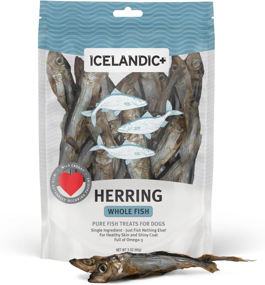 Icelandic+ Whole Fish Herring - 3oz Bag - Dog Treats, Pure Wild-Caught & Air-Dried, Single Ingredient Snack, Pet Chew, Just The Fish Nothing Else
