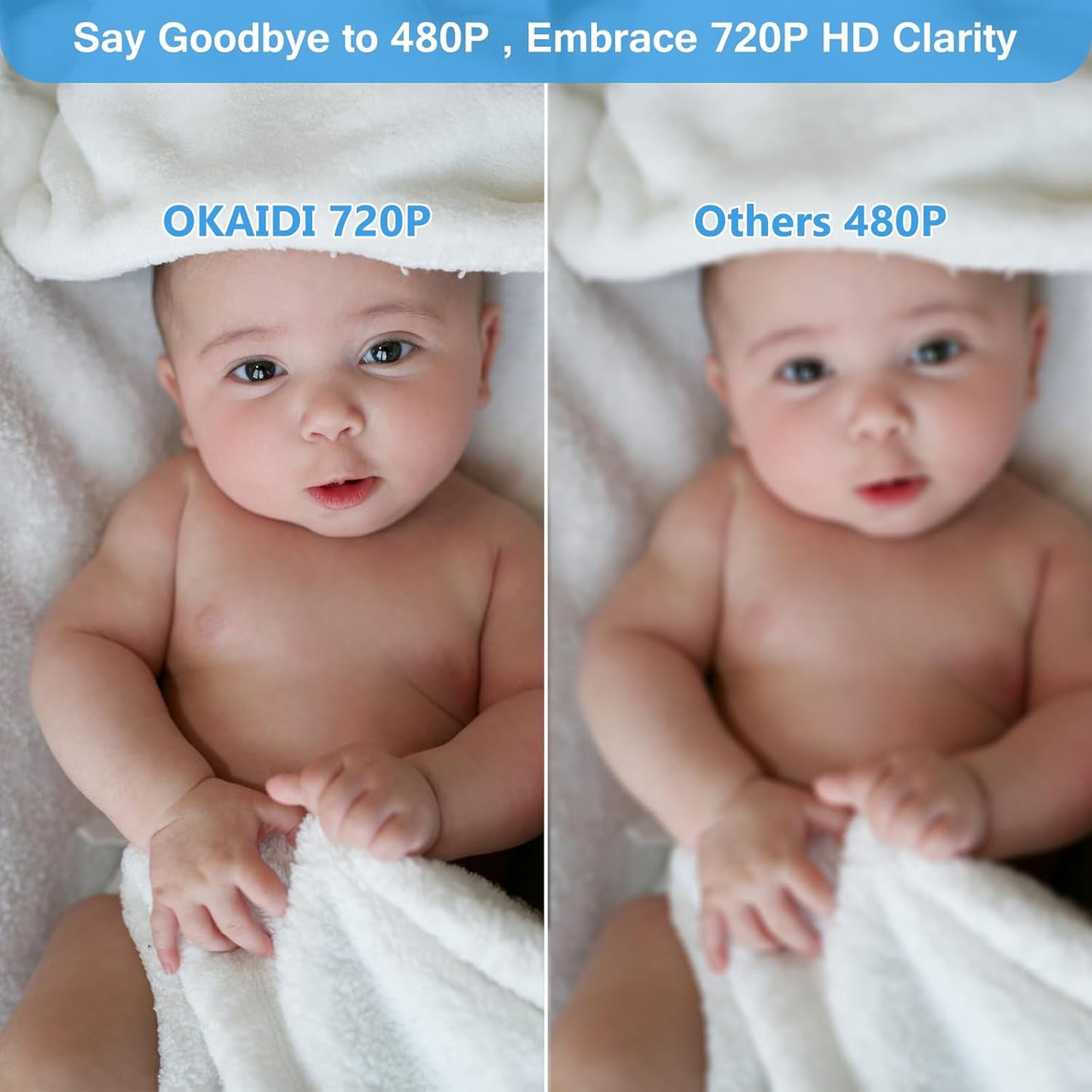 OKAIDI 5" HD Baby Monitor with Camera and Audio, 720P Display, 5000mAh Battery, Remote Pan-Tilt, 3X Zoom, Night Vision, 2-Way Talk, Temperature,Lullabies,1000ft Range Baby Monitor No WiFi