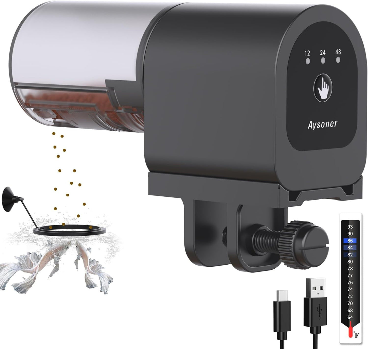 Aysoner Automatic Fish Feeder for Aquarium: Fish Food Vacation Feeders - Small Auto Dispenser for Feeding Betta Turtle Tank