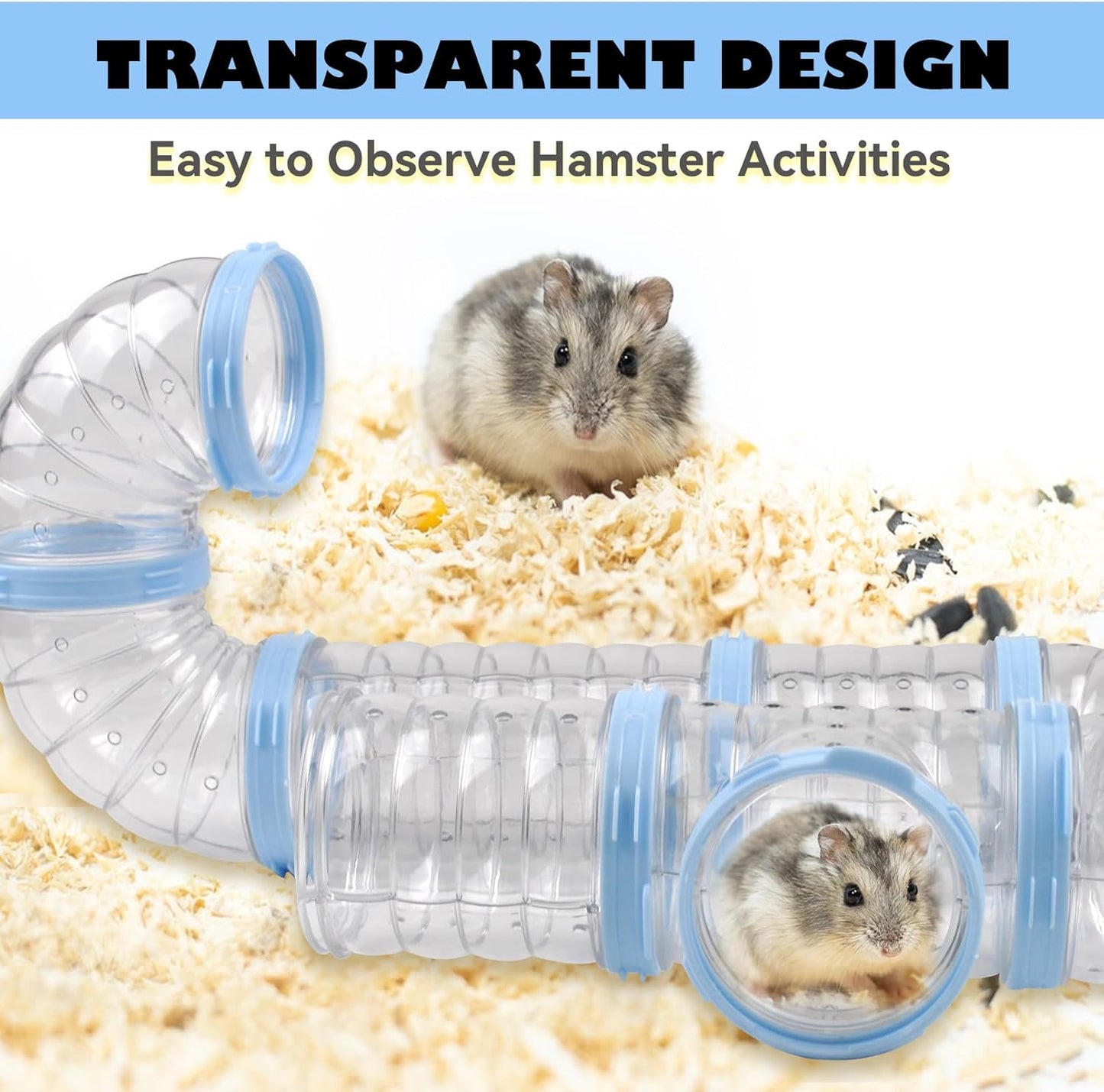 8 PCS Syrian Hamster Tube Set,Transparent Pet Cage Curvy Tunnel Kit DIY Dwarf Hamster Toy Tube Small Animal External Accessories Adventure Pipe for Mice Rat(Blue)
