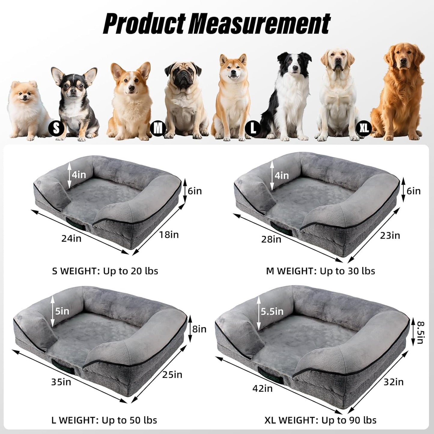 Orthopedic Egg-Shaped Sponge Dog Bed Small Size Dog with Sides, Removable Cover and Non-Slip Bottom (Grey, 24 * 18 * 6)