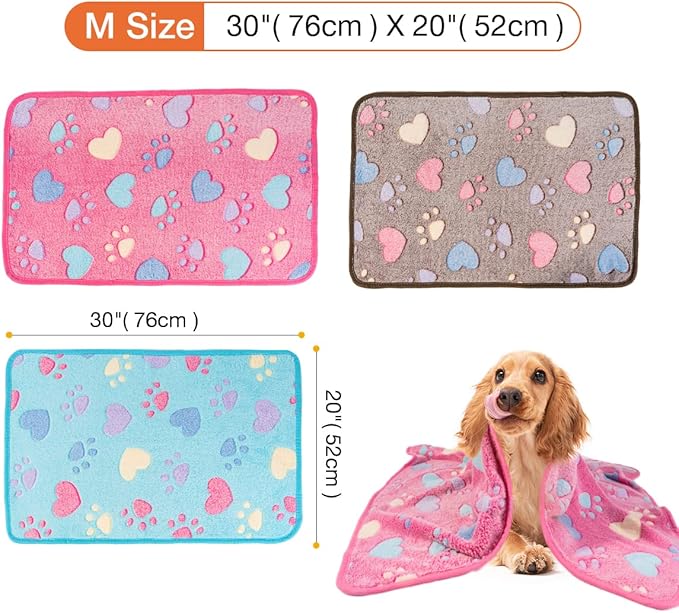 Pet Soft 1 Pack 3 Pet Blankets for Dogs - Fluffy Cats Dogs Blanket for Small Medium & Large Dog, Cute Print Pet Throw Puppy Blankets Fleece (Heart, 3M)