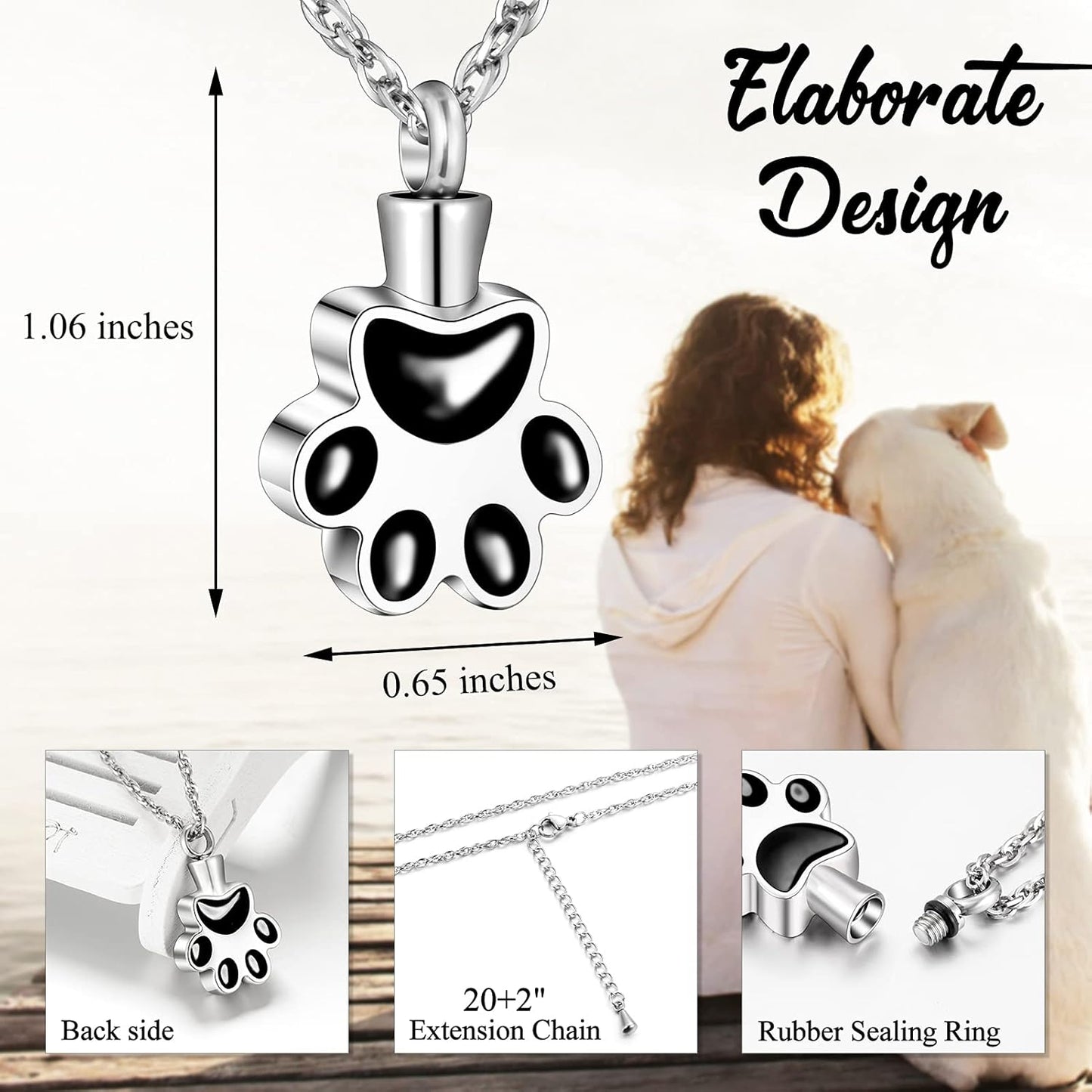 abooxiu Paw Print Urn Necklace for Ashes Cremation Necklace for Pet Ashes Stainless Steel Ash Necklace Memorial Ash Holder