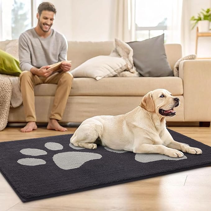 Buganda Dog Door Mat for Muddy Paws, Absorbent Dirt Trapper Washable Indoor Doormats, Non Slip Low-Profile Mud Mat for Dogs, Front Entrance Doormat for Inside Floor (30x20 Inches, Dark Grey)