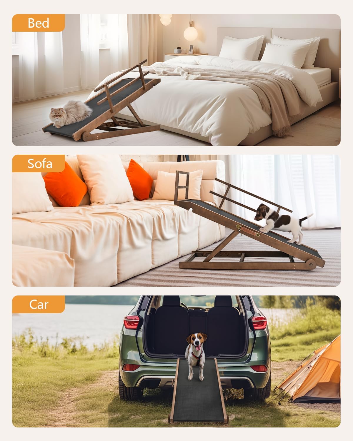 Dog Ramps for Bed for Large Dogs, Pet Ramp for Dogs to Get on Bed, Wood Folding Dog Ramp for Couch/Car, Adjustable from 17" to 32" Height, Supports up to 200 pounds