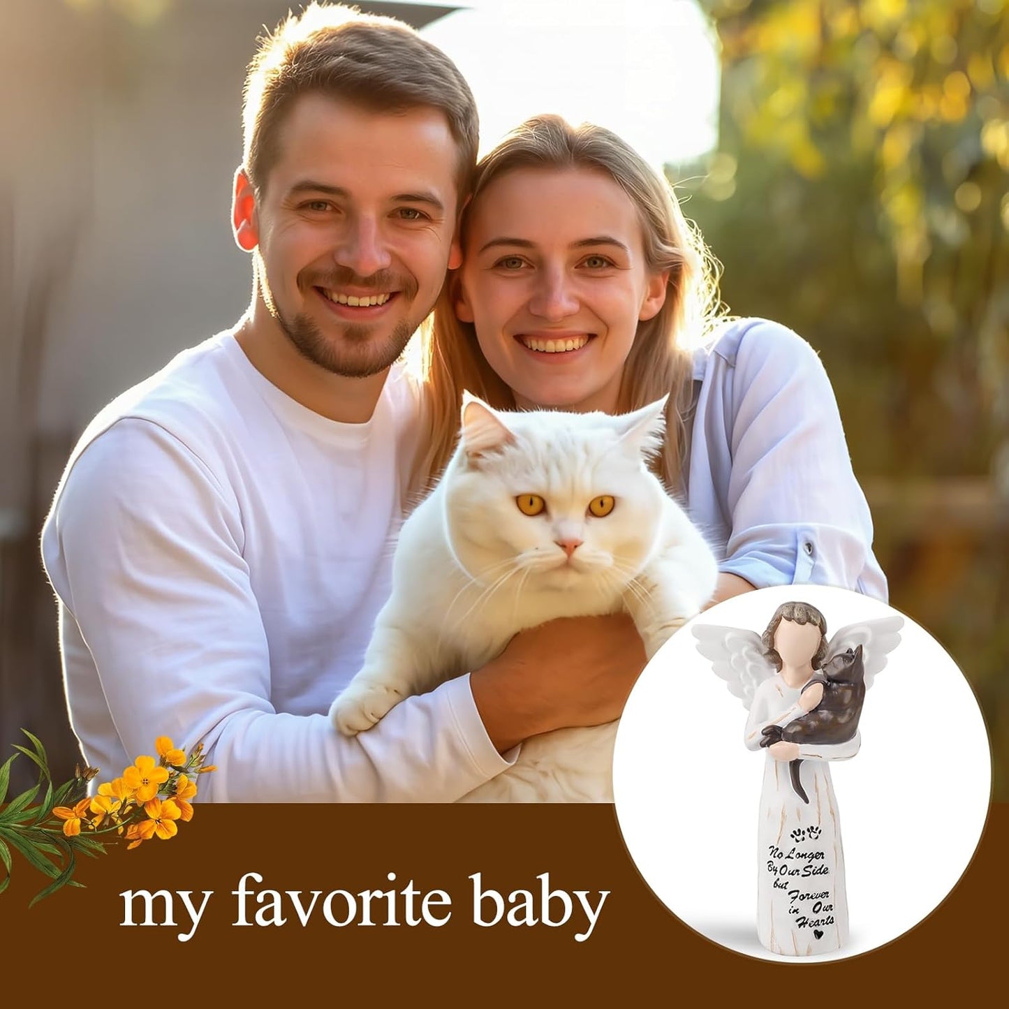 Cat Memorial Gifts for Loss of Cat, Pet Cat Remembrance Gifts, Hand-Painted Collectible Cat Angel Figurine Statue for Cat Lovers in Memory of Their Beloved Cat (Brown Cat, S-Size)