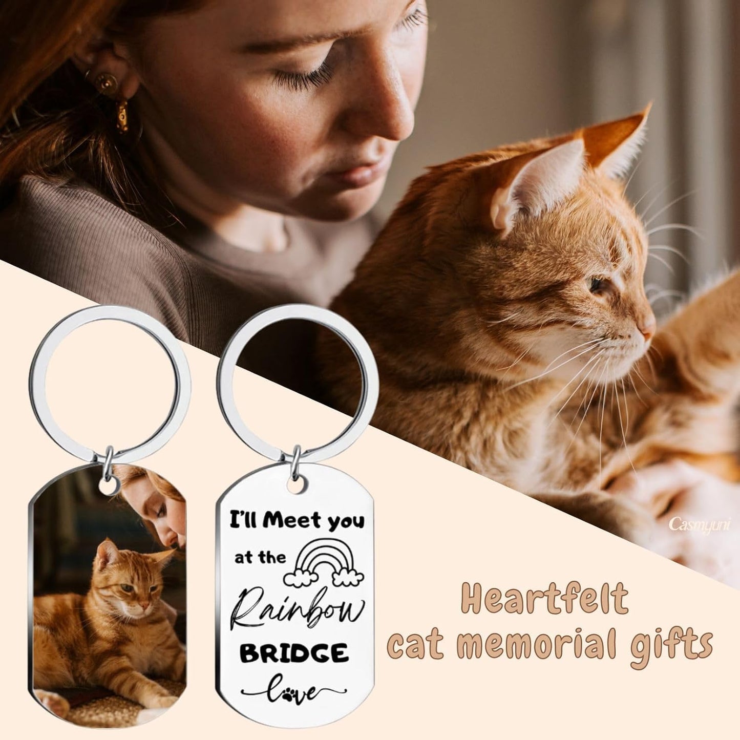 Cat Memorial Gifts for Loss of Cats Custom Pet Picture Keychain Personalized Sympathy Gift for Loss of Pet