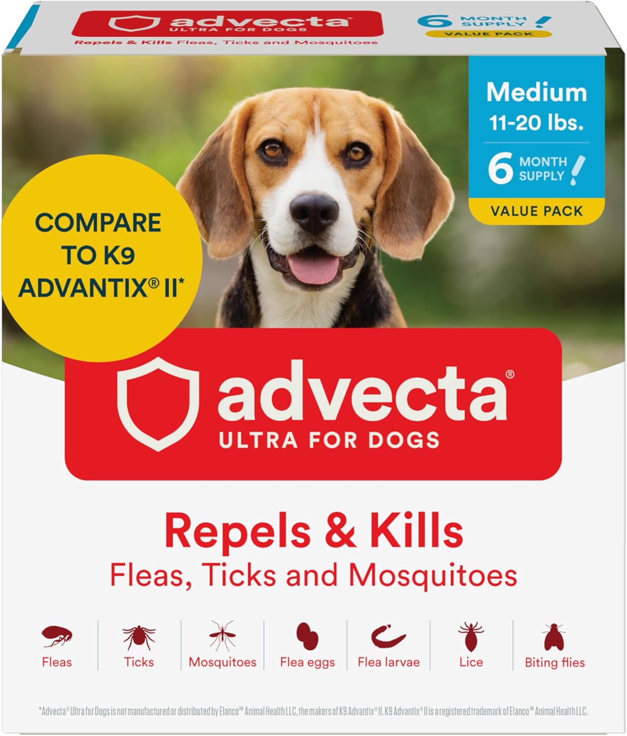 Advecta Ultra Flea and Tick Prevention for Dogs - Dog and Puppy Treatment and Control - Mosquito Repellent - Medium, Fast Acting Waterproof Topical Drops, 6 Month Supply