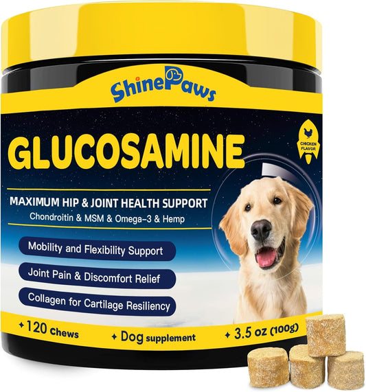 Glucosamine for Dogs - Joint Supplement for Dogs - Chondroitin, MSM, Omega-3, Support Mobility, Cartilage, Dog Joint Pain Relief, Hip and Joint Supplement Dog for All Breed, 120 Crunchy Bite