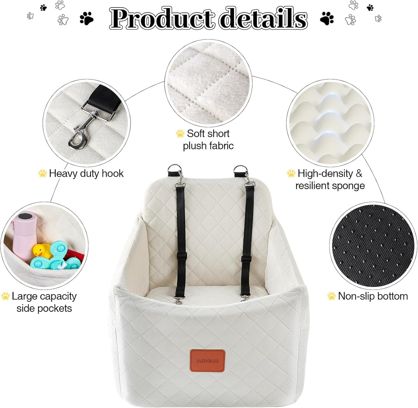 Dog Car Seat for Dogs up to 35lbs, Small Medium Dog Booster Seat with Adjustable Straps and Anti Slip Bottom,Fully Detachable Washable Pet Car Seat with 2 Storage Pockets (Beige, Medium)