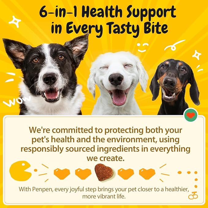 PENPEN Probiotics for Dogs, Dogs Probiotics for Digestive Health, Multi-Probiotic and Enzyme Blend Promote Gut Health & Immune Support, Eases Sensitive Stomachs - Beef Flavor, 180 Soft Chews