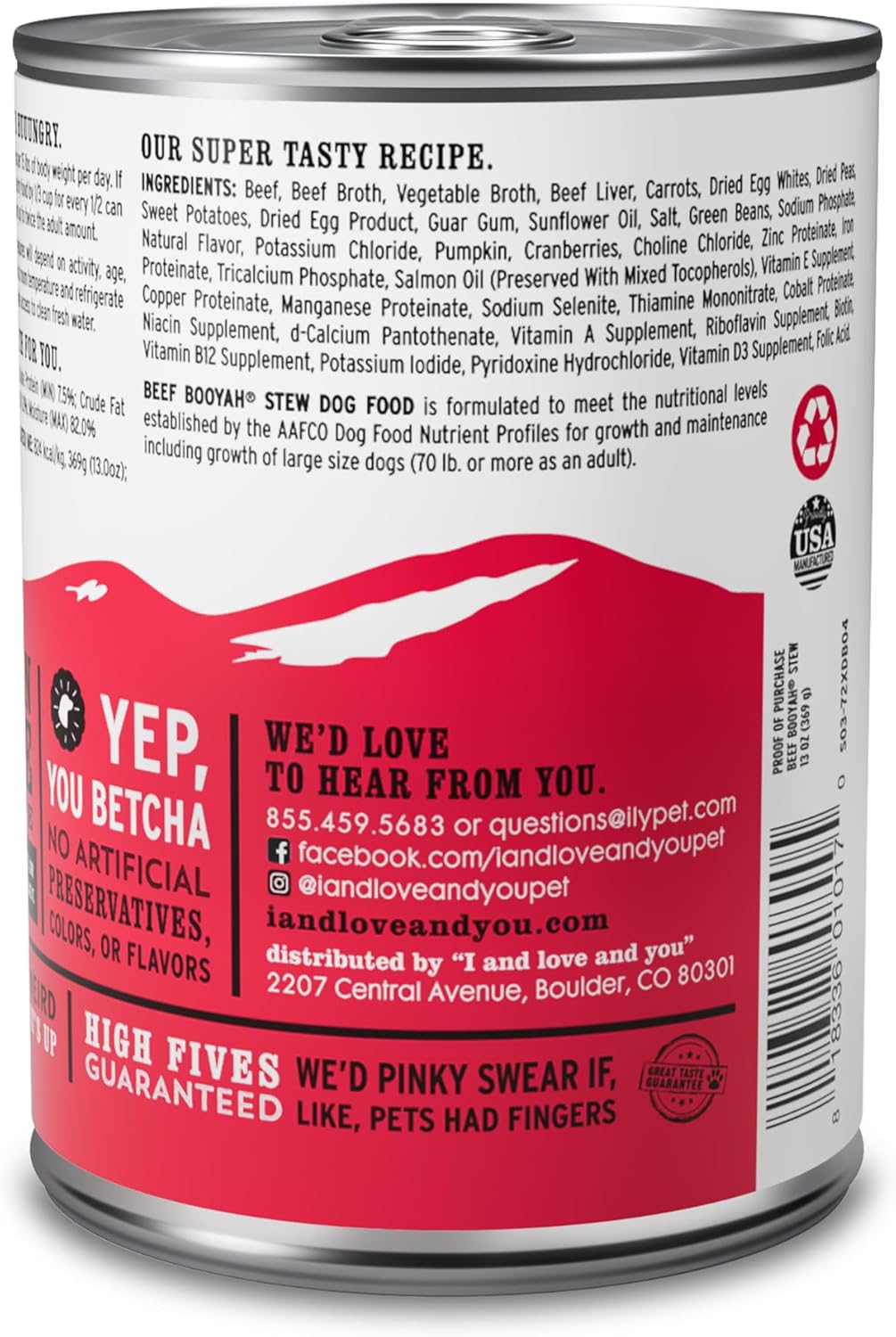 I AND LOVE AND YOU Wet Dog Food - Beef Booyah Stew - Beef Recipe, Grain Free, Filler Free 13oz can, 12pk